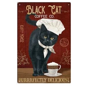 Black Cat Coffee Co. Vintage Style Tin Sign Purrrfectly Delicious wall decor New